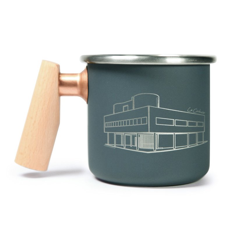 【定制化礼物】木柄 白铁杯 400ml(萨伏伊别墅) - 咖啡杯/马克杯 - 不锈钢 蓝色