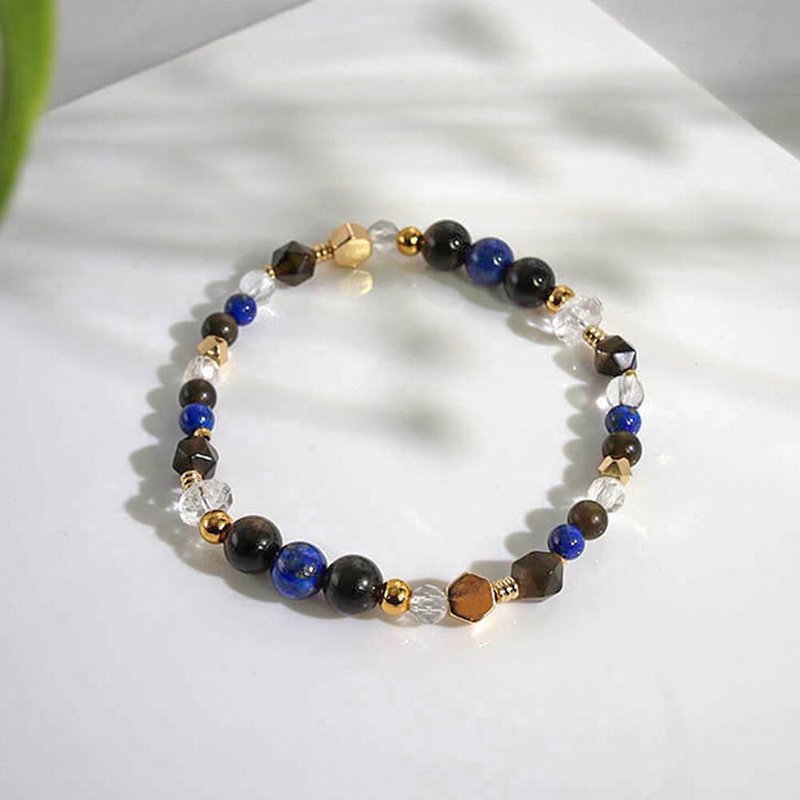 星空下的营火 | A13青金石黑曜石白水晶手链 - 手链/手环 - 宝石 黑色