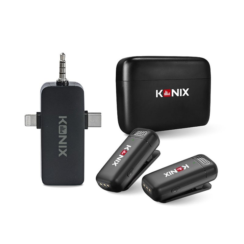 【KONIX】G2 多功能无线麦克风- 充电盒组 三合一领夹式 监听 - 手机配件 - 塑料 黑色