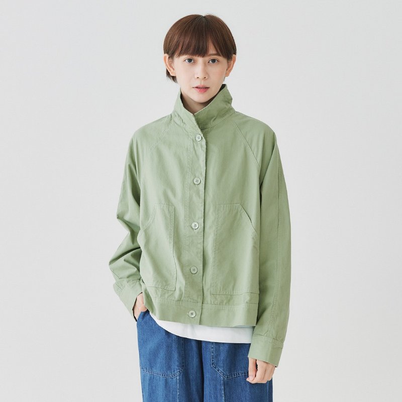 【Simply Yours】绒面斜领短版外套 绿F - 女装衬衫 - 棉.麻 绿色