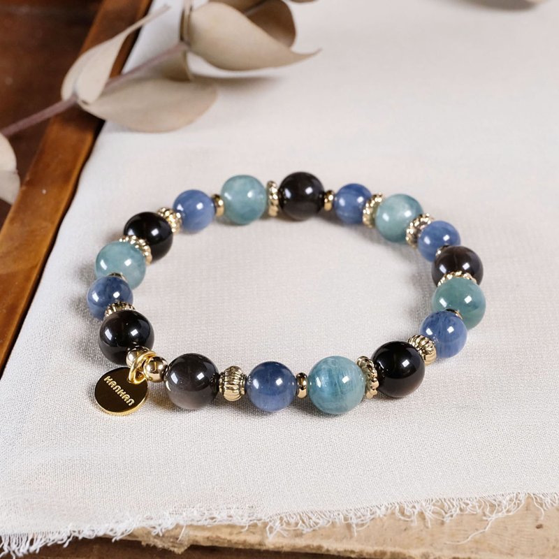 蓝晶石 蓝绿晶 银曜石 手链 天然矿石水晶 - 手链/手环 - 宝石 多色