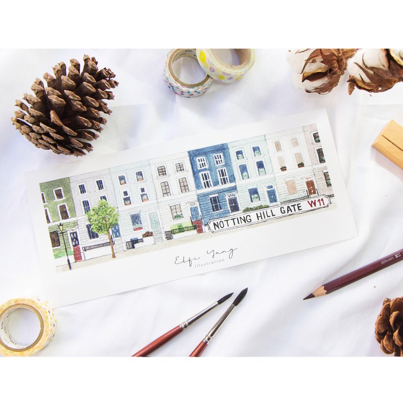 旅行水彩插画卡片  伦敦街屋系列  4. 诺丁丘 Notting Hill - 卡片/明信片 - 纸 多色