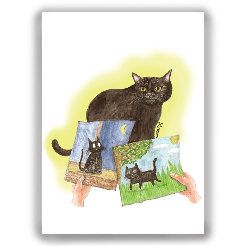 手绘插画万用卡/卡片/明信片/插画卡--猫 黑猫 小猫咪 写生 水彩 - 卡片/明信片 - 纸