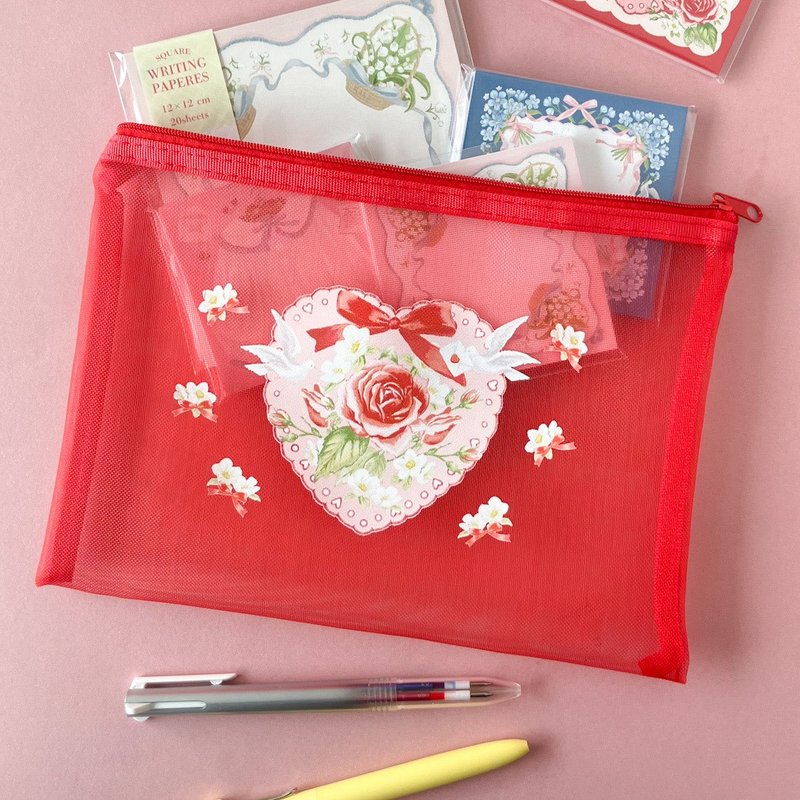 玫瑰和蕾丝网袋 - 化妆包/杂物包 - 其他人造纤维 红色