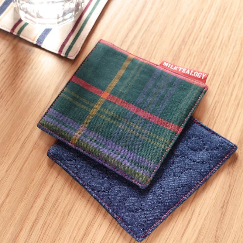 绿格纹手工间棉杯垫 - 杯垫 - 棉.麻 绿色