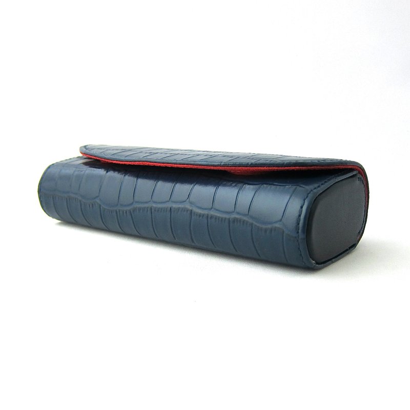 硬い 丈夫なメガネケース 眼鏡ケース サングラス 老眼鏡 ハードケース 横型 おしゃれ マグネット開閉 本革 クロコダイル柄型押しレザー - 眼镜盒/眼镜布 - 真皮 蓝色