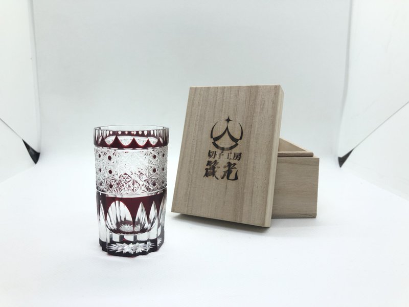 菊籠目に菊繋ぎショットグラス - 玻璃杯 - 玻璃 红色