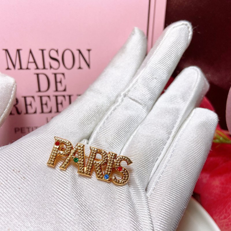 【西洋古董饰品】PARIS 法国 系列别针 彩色钻 胸章 胸针 - 徽章/别针 - 贵金属 金色