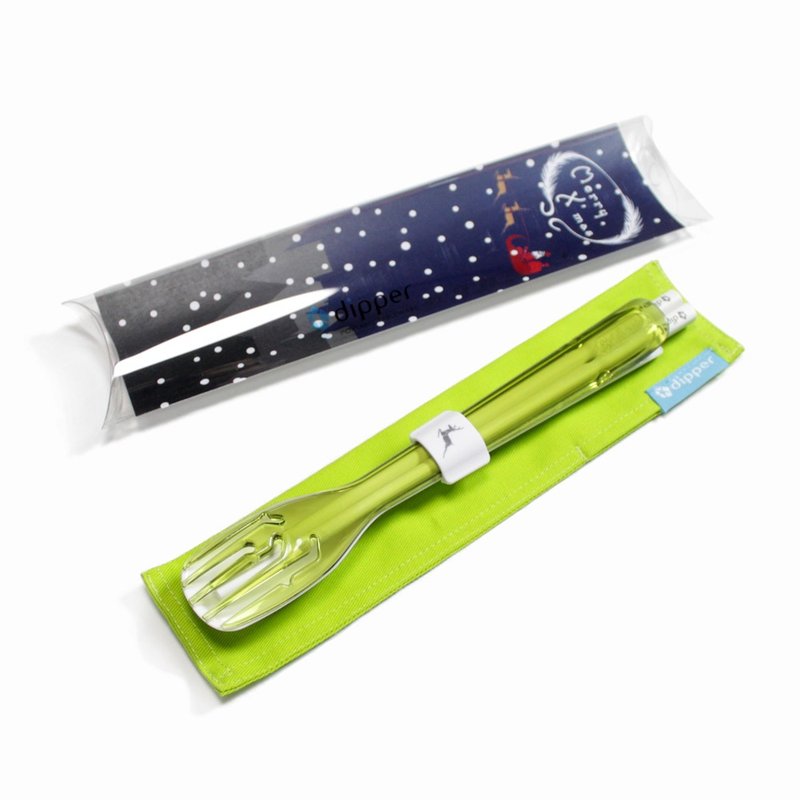 dipper 3合1SPS环保餐具组-青嫩绿叉(圣诞限定版) - 筷子/筷架 - 塑料 绿色