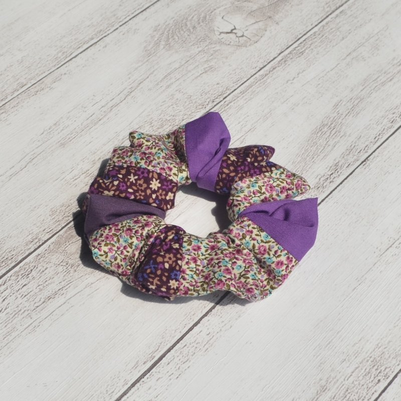 紫色小碎花拼接发圈 - F款 大肠发圈 发束 甜甜圈 大肠圈 质感 - 发饰 - 棉.麻 紫色