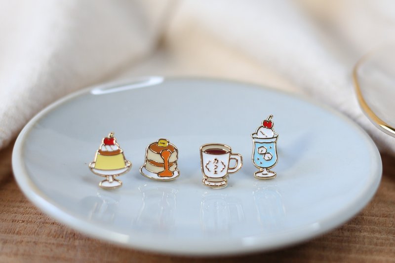 吃茶店布丁 松饼 冰淇淋苏打 Showa Cafe 夹式耳环 手工饰品 - 耳环/耳夹 - 珐琅 多色