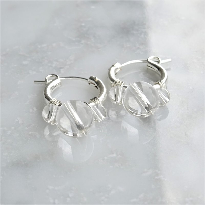 SV925SF*Crystal Quartz bubble wrapped pierced earring / earring M - 耳环/耳夹 - 宝石 透明