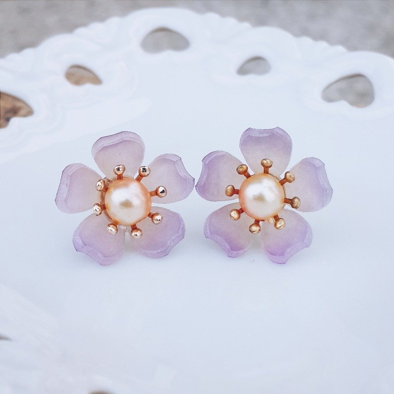 momolico梦幻 樱花耳环  绯寒樱 紫  18mm 可改夹式 - 耳环/耳夹 - 其他材质 紫色