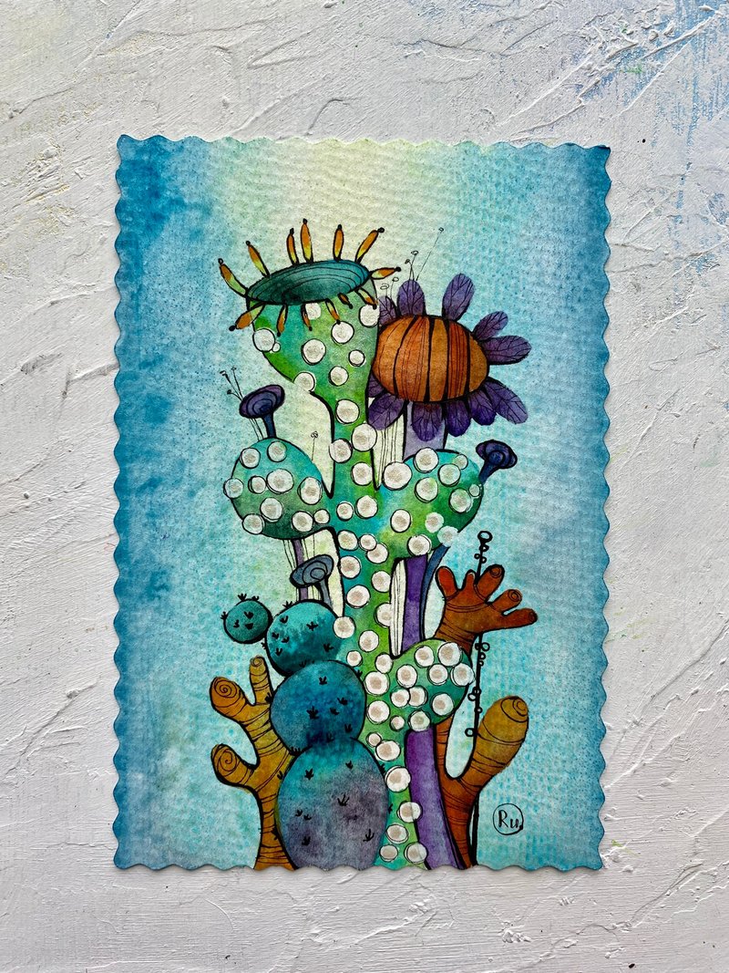 Floral painting Flowers Original art Small watercolor Fantasy Miniature artwork - 海报/装饰画/版画 - 纸 多色
