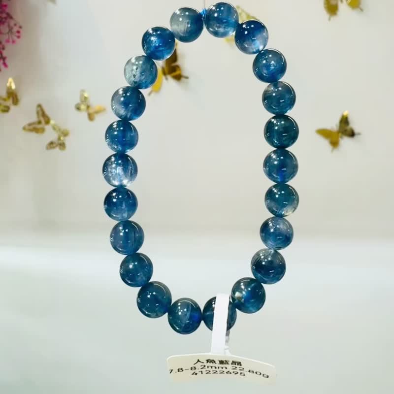 最高级数美人鱼蓝晶石7.8-8.2mm22.80g转运水晶晶石提升洞悉力 - 手链/手环 - 水晶 蓝色