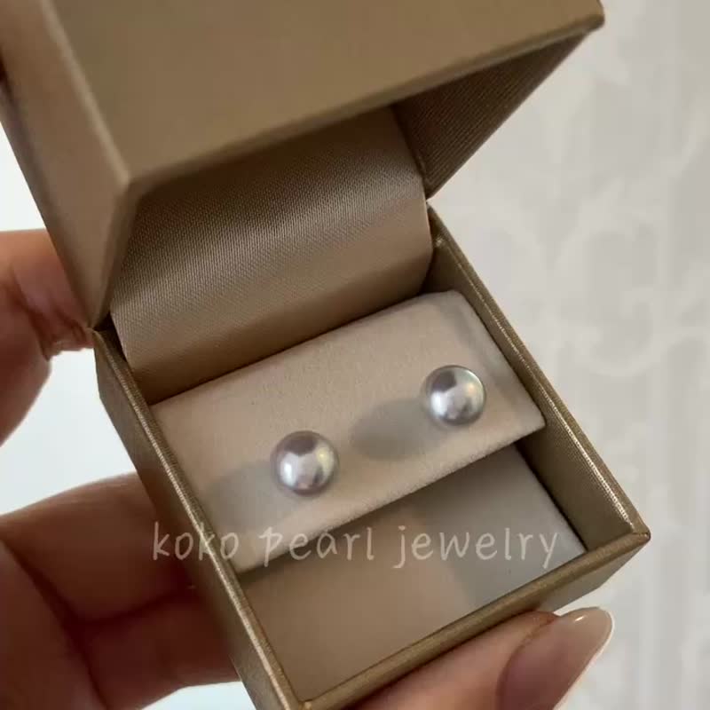 日本直送 可改耳夹 无调色银灰色Akoya珍珠耳环 耳针 耳饰 真多麻 - 耳环/耳夹 - 珍珠 银色
