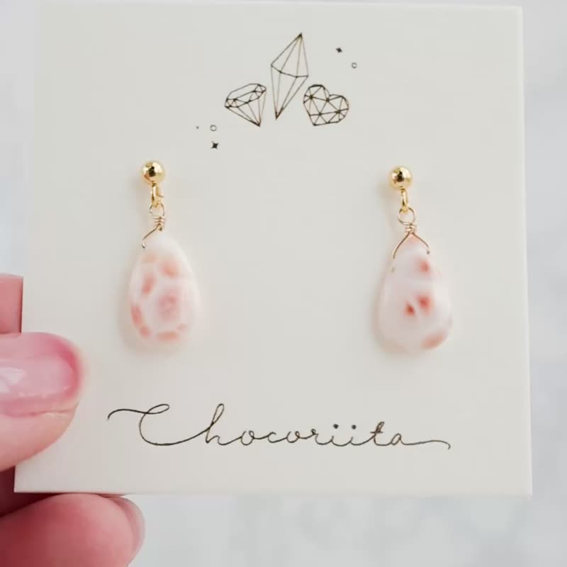 粉红拉利玛单耳针耳夹耳针 - 耳环/耳夹 - 石头 粉红色