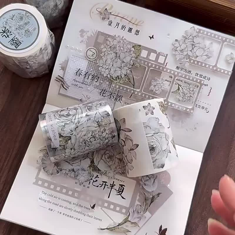 墨染  复古大花卉 PET 和纸胶带 手帐拼贴 - 纸胶带 - 其他材质 多色