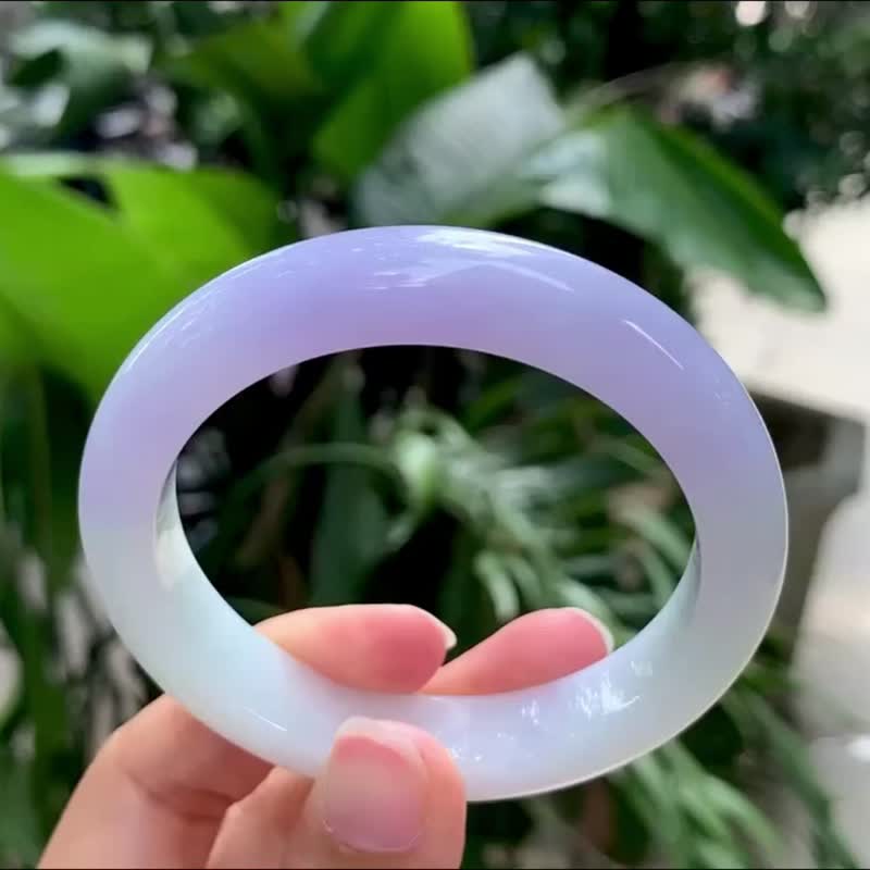 冰种翡翠天然翡翠玉镯A玉手镯 玉鈪 • 糯冰种香芋紫翡翠福镯 - 手链/手环 - 玉石 紫色