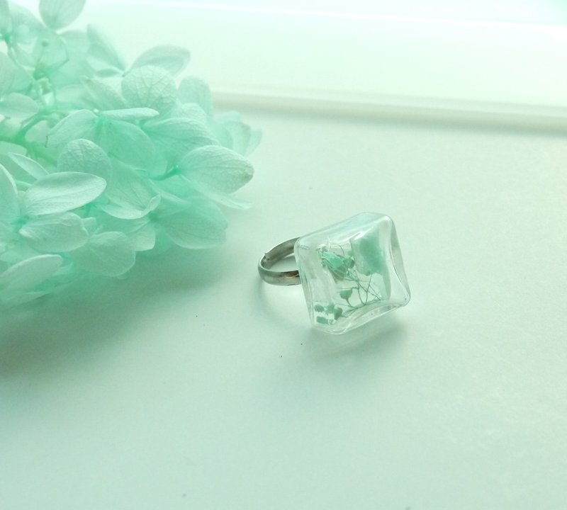 几何 方形 珠子 薄荷绿 不凋花 玻璃珠 原创 手作 开口 戒指 介指 介子首饰  Beads Ball Ring Mint Green Free Shipping - 戒指 - 其他材质 绿色