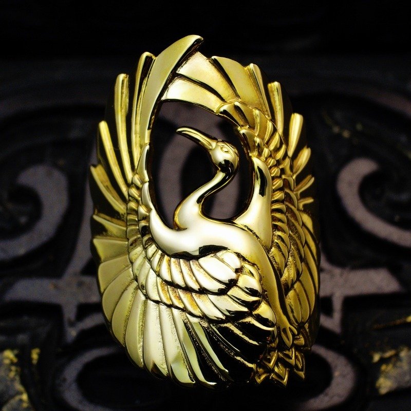 Gold Crane Ring [ROF002RG] - 戒指 - 其他金属 黄色