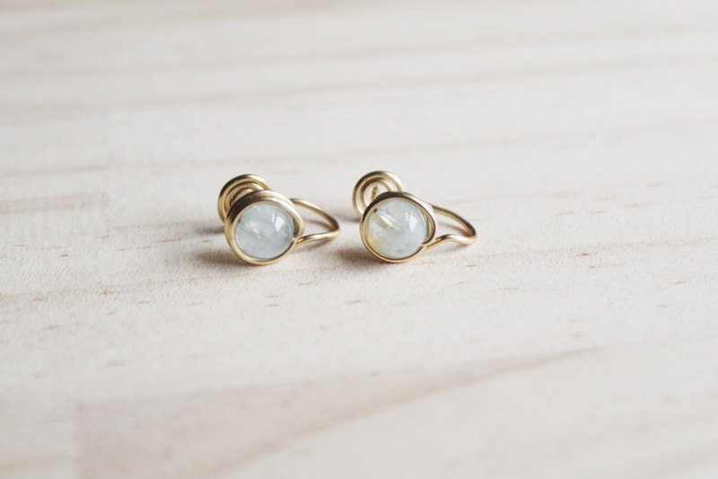 海水蓝宝石金边耳夹款（希望之石） - 耳环/耳夹 - 宝石 蓝色