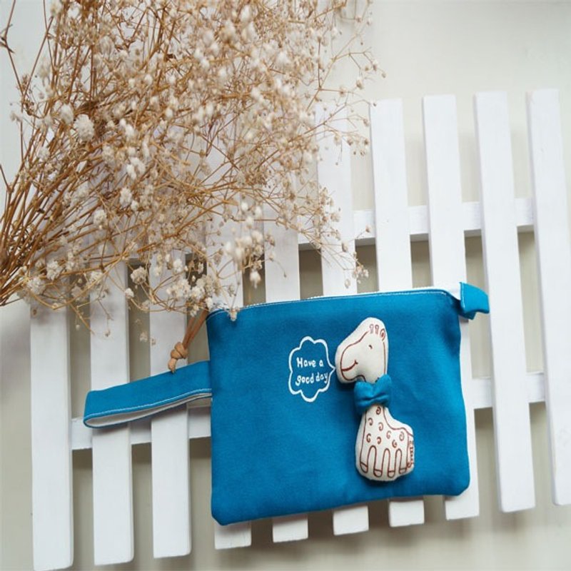 手绘 Have a good day 立体长颈鹿 (土耳其深蓝+白)  笔袋／化妆包 - 铅笔盒/笔袋 - 其他材质 蓝色