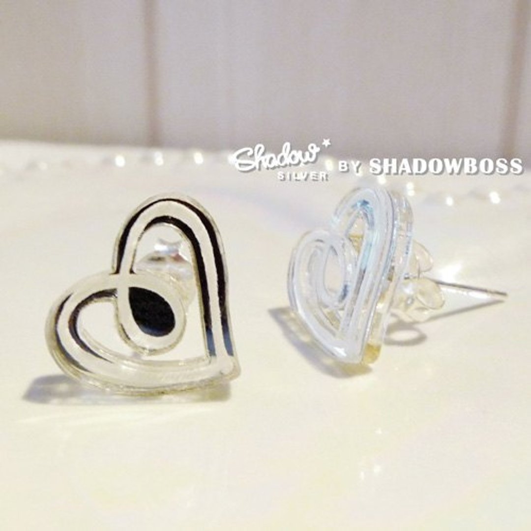 Shadow* silver 涂鸦系列_心连心纯银耳针式耳环(组) - 耳环/耳夹 - 宝石 