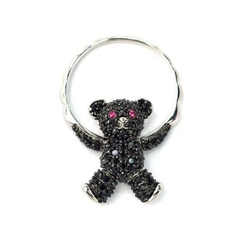 免邮资【香港设计】永恒小熊  黑色闪石 925 纯银戒指 / 吊坠 连项绳  - 项链 - 其他金属 