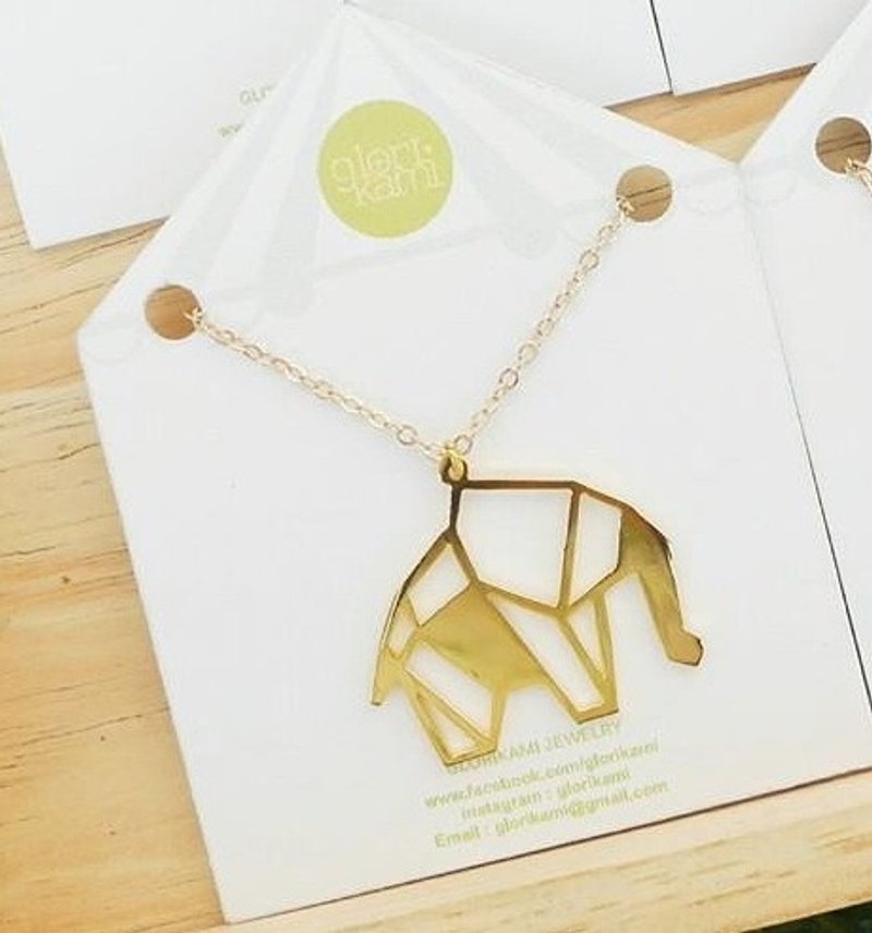 Elephant Necklace, Origami Design, Animal Lover Gift for her - 项链 - 铜/黄铜 金色