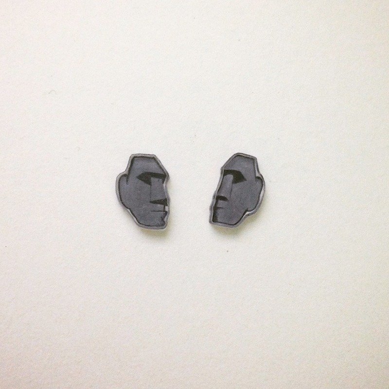 复活岛艾摩石像手作不过敏耳环（可改夹式） - 耳环/耳夹 - 塑料 灰色