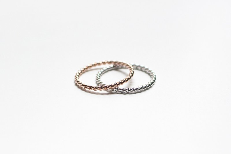 组合系列 - 纯银麻花戒指组合/银与玫瑰金 - 戒指 - 纯银 粉红色