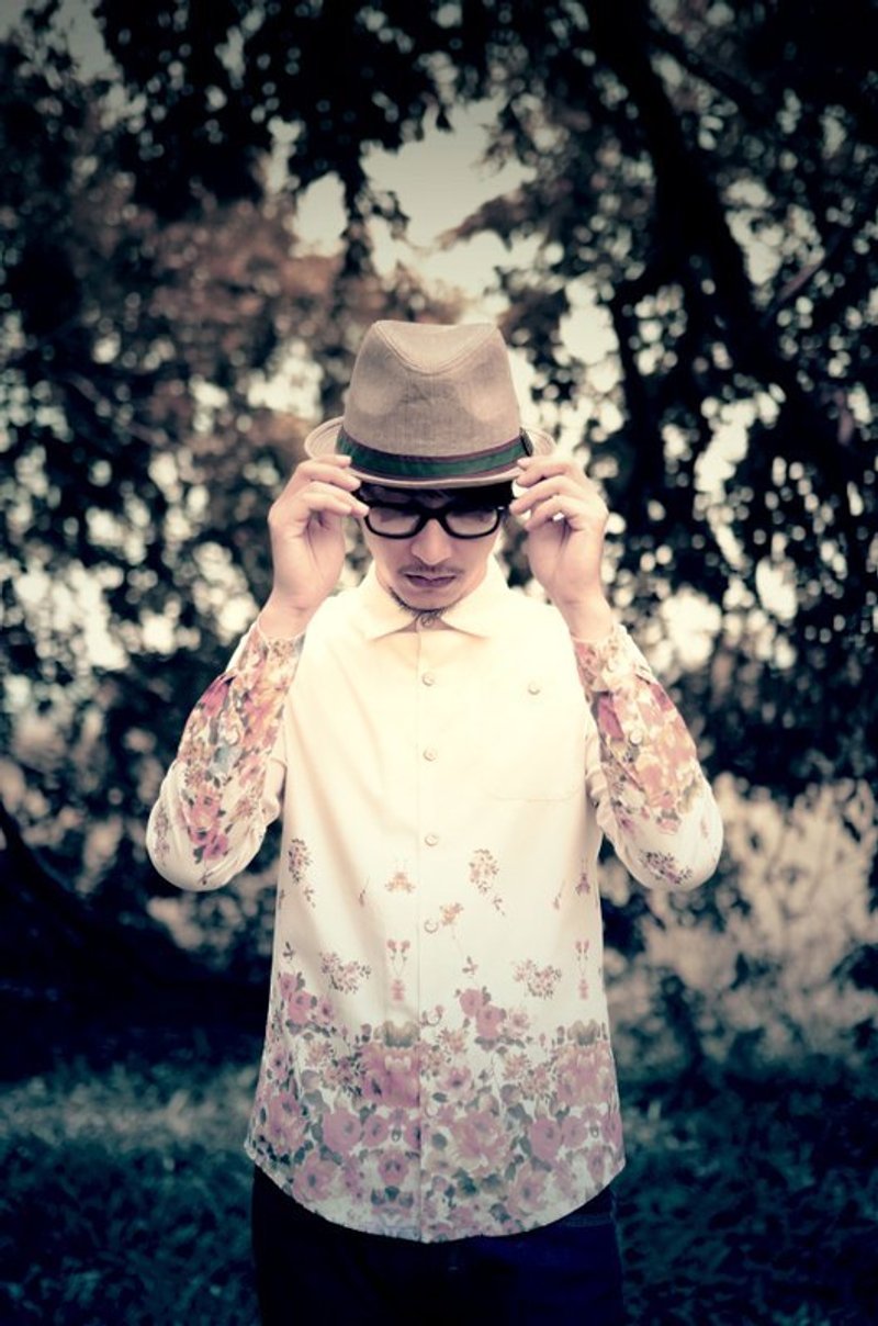 Machismo-丝光棉渐层印花衬衫 - 男装衬衫 - 其他材质 白色