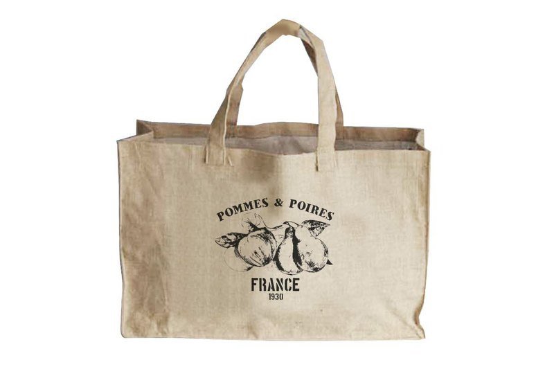 Fill in the Blank”天然麻织布家饰系列 - 法式方型麻织购物袋L-POMMES&POIRES （法文：苹果与梨） - 摆饰 - 其他材质 金色
