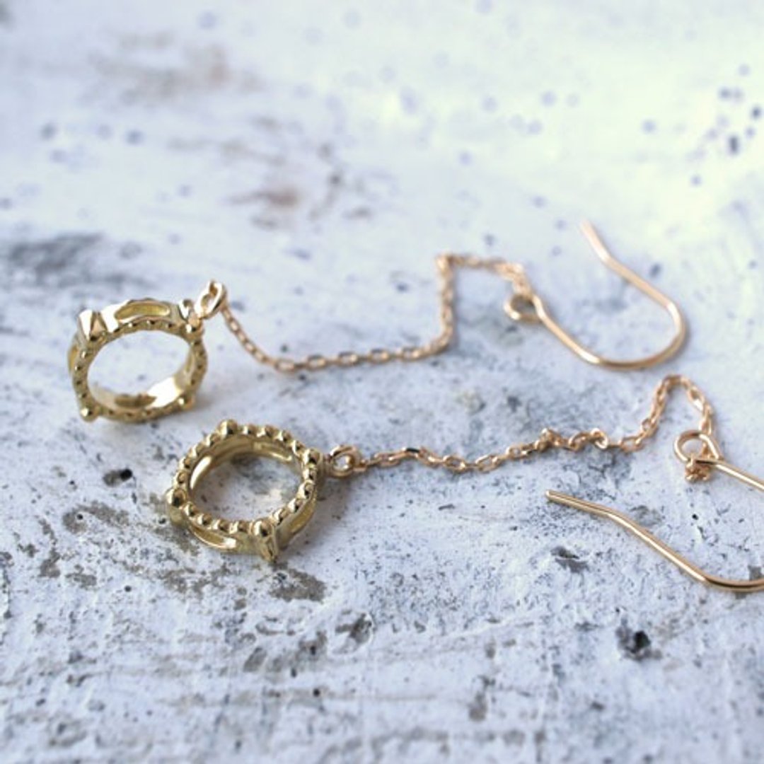 Milgrain Earrings Circle (K18YG) - 耳环/耳夹 - 其他金属 金色