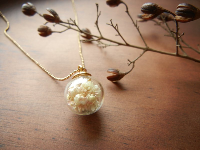 【虎气福袋】小花盖白色珠链/锁链 - 项链 - 玻璃 白色