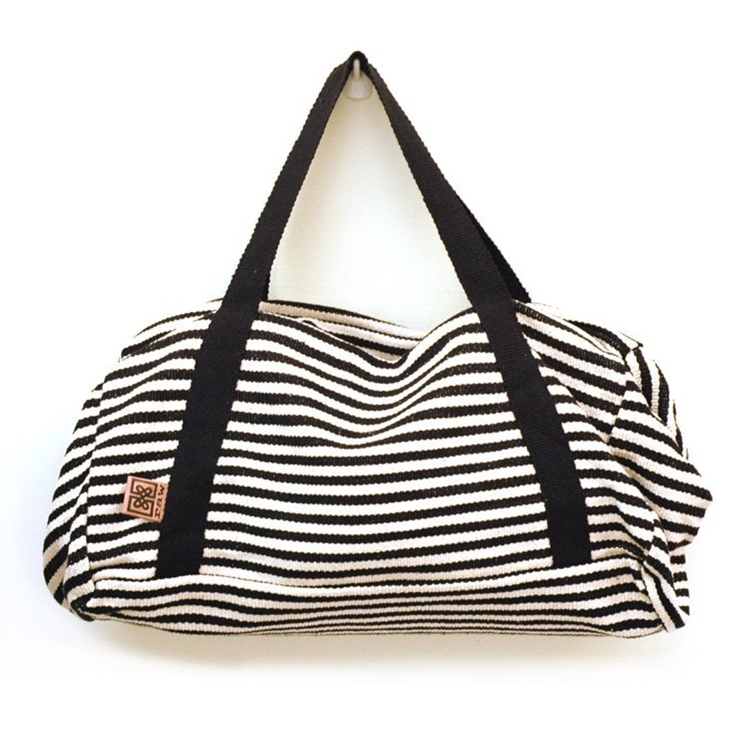 纯棉手织包-great bags for light travel-黑白条纹 - 侧背包/斜挎包 - 棉 黑色
