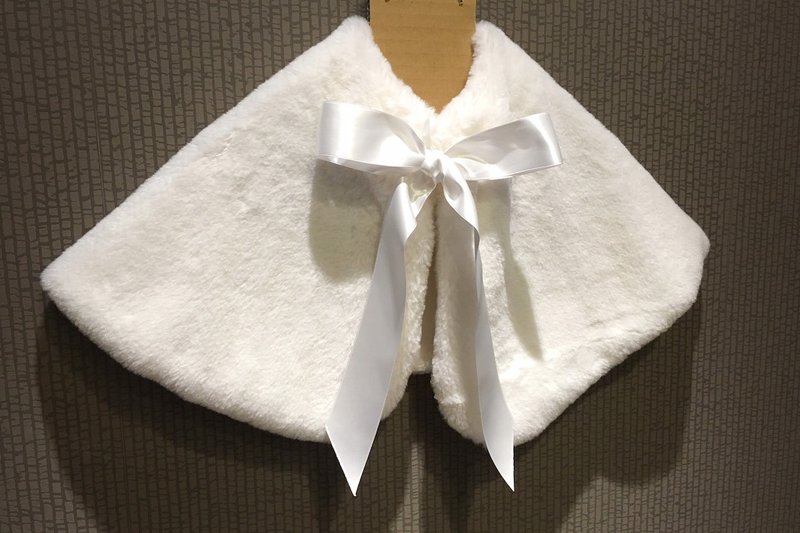 【冬季限定】仿兔毛缎带披肩 - 其他 - 聚酯纤维 白色