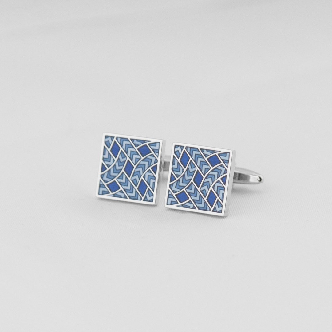 [LORRAINE'S CUFFLINK] 方形花纹袖扣 BLUE PATTERN CUFFLINK - 袖扣 - 其他金属 