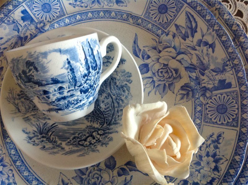  ♥安妮疯古物♥英国瓷器 Wedgwood c1930s乡村风系列 蓝色田园咖啡杯两件组 ~ 圣诞礼物 - 茶具/茶杯 - 其他材质 蓝色