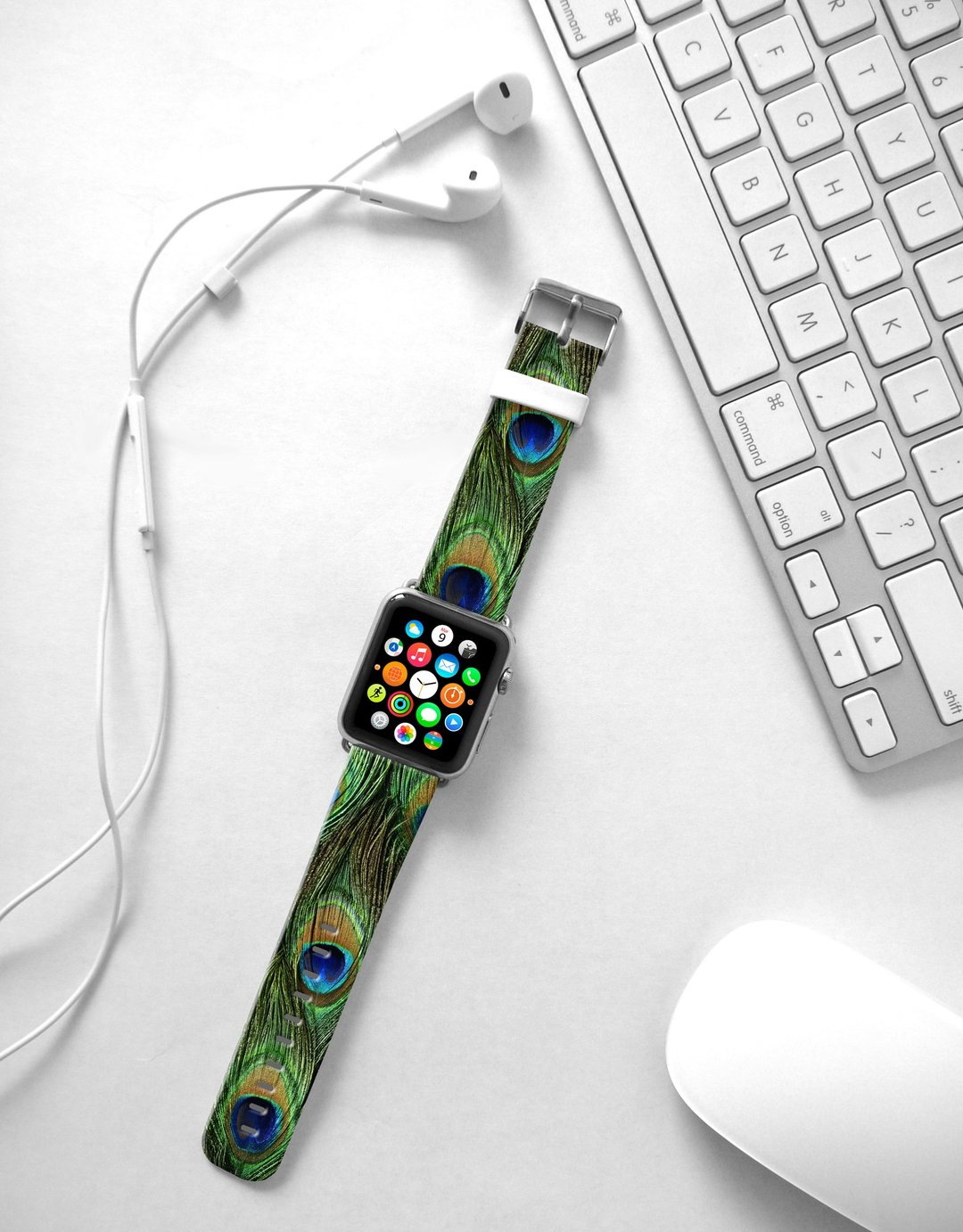 Apple Watch 真皮手表带, Freshion香港原创设计师品牌 -孔雀图案 - 表带 - 真皮 