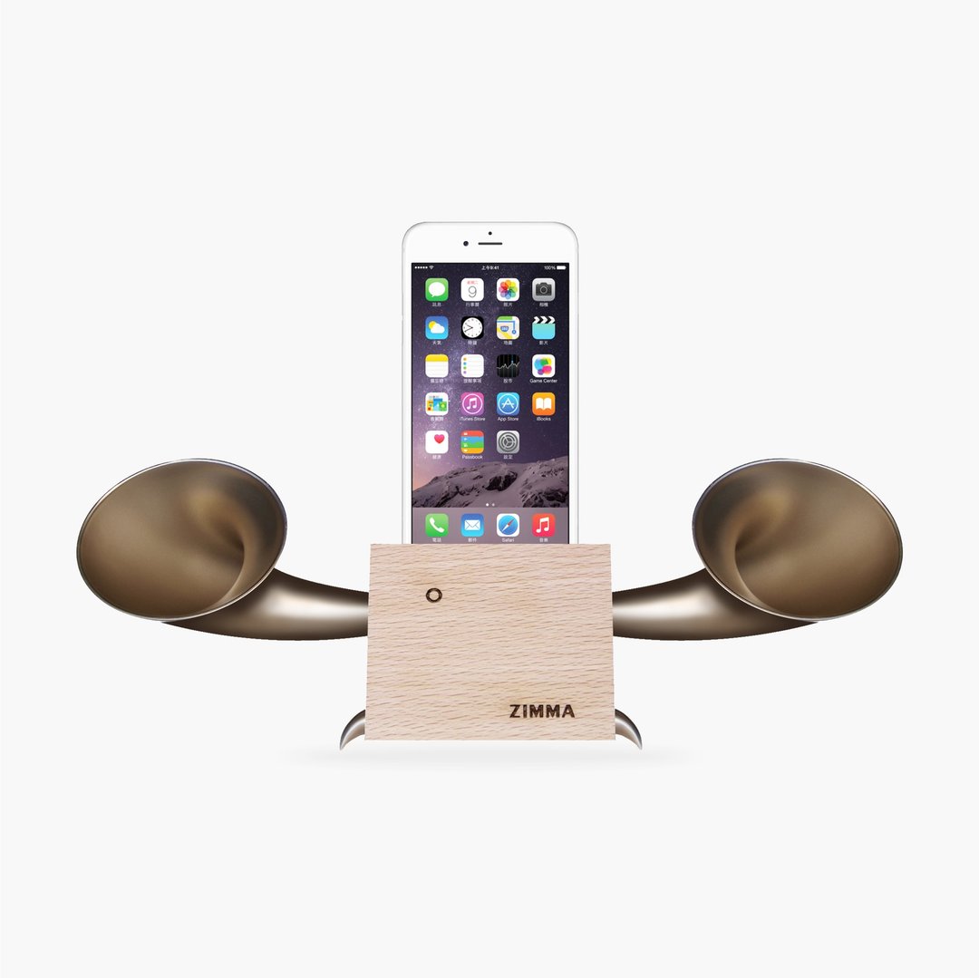 专属 iPhone系 /Android部分机型使用!ZIMMA立体双声道免提器 - 扩音器/喇叭 - 木头 金色
