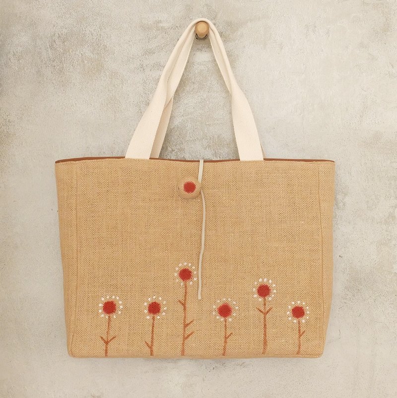 果子红了　亚麻+手绘　纾压小球球　文青外出袋　购物袋 - 侧背包/斜挎包 - 棉．麻 红色