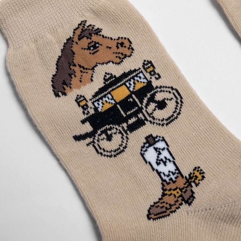 │moderato│马.马车.马靴造型复古中袜短袜/生日礼物.无厘头女孩.文艺.交换礼物 - 袜子 - 其他材质 卡其色