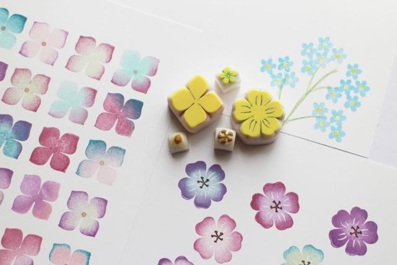 紫阳花和粉蝶花 多色印章 橡皮擦印章 附卡片 - 印章/印台 - 木头 白色