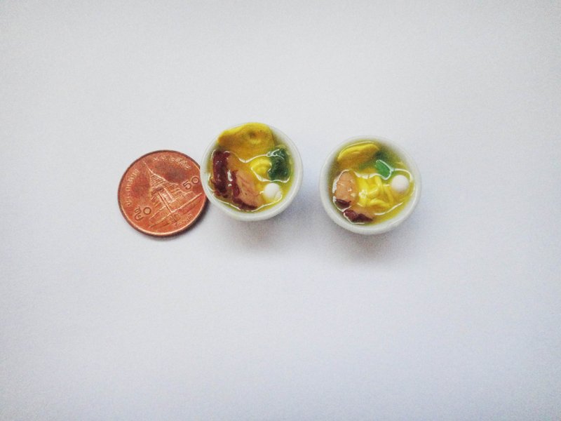 泰式叉烧汤面耳环 - 耳环/耳夹 - 粘土 橘色