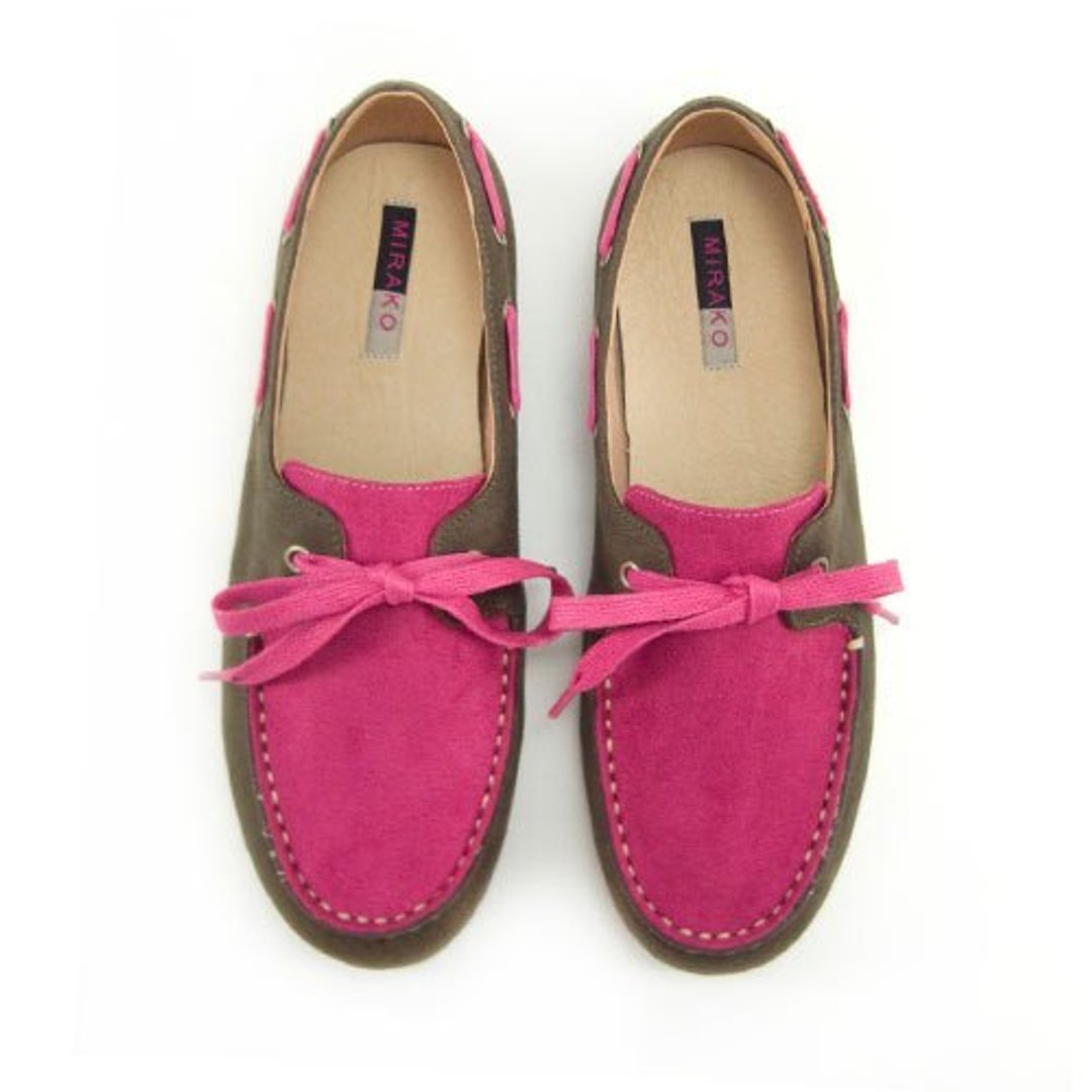 Two Tone Boat Shoes M1106A FuxiaGreen - 女款牛津鞋/乐福鞋 - 棉．麻 粉红色