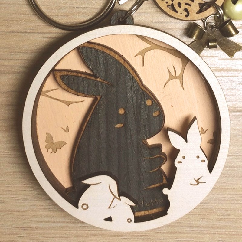 MuMu Sweety ✿ 花兔赏蝶 / 钥匙圈 - 钥匙链/钥匙包 - 木头 粉红色