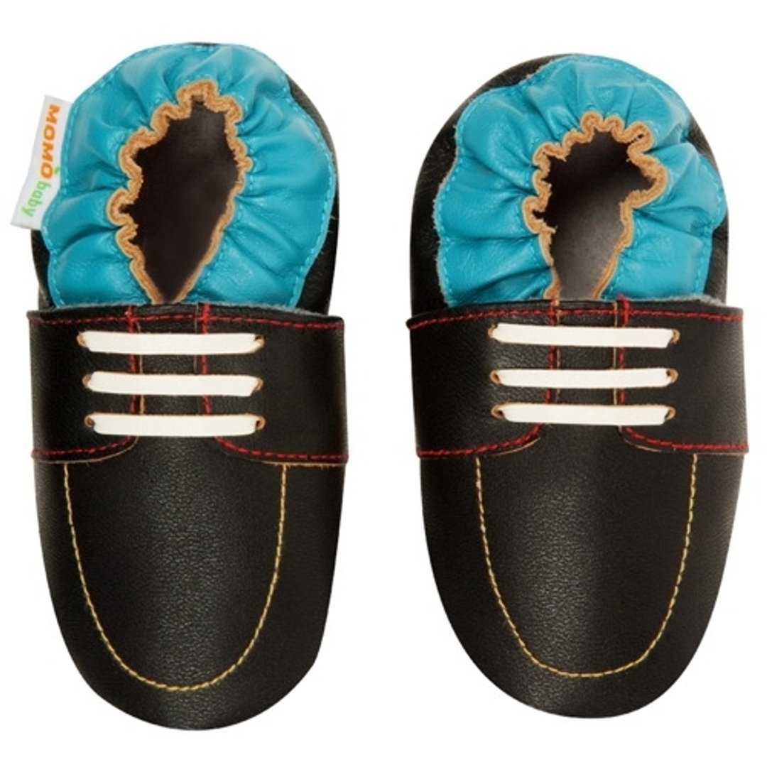 Momo Baby手工真皮学步鞋- Bost Shoes Black帆船鞋黑 - 童装鞋 - 真皮 黑色