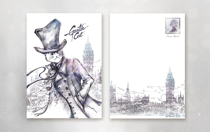 好喵 手绘明信片 - 迷雾伦敦/福尔摩斯猫 - 卡片/明信片 - 纸 